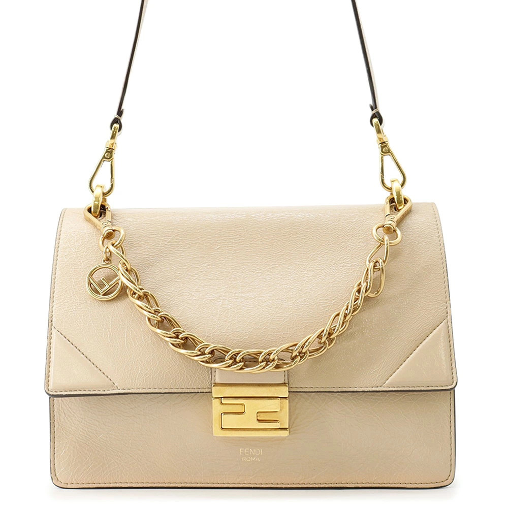 Fendi beige leather Kan U shoulder bag chunky chain link Cream